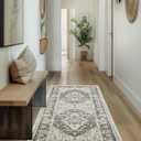 Freyja 2.5x7 Hallway Runner Rug Non Slip, Soft Distressed Farmhouse Kitchen Runner, Thin Washable Runner Rugs with Rubberback, Entryway Runner Laundry Rug Bedroom Area Rug (Rustic Brown)