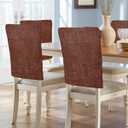 Dark Brown Chair Back Covers Set of 4, Solid Brown Color Burlap Removable Washable Chair Covers for Dining Chairs, Modern Farmhouse Decorative Dining Room Chairs Cover for Party Home Hotel Wedding