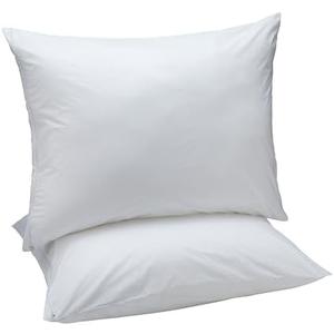 Amazon Basics Down Alternative Bed Pillows and Pillow Protector Case 2-Piece Set, Medium Density, Standard - Pack of 2, White, 26"L x 20"W