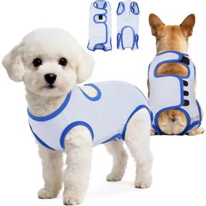 IDOMIK Soft Dog Surgery Recovery Suit, Breathable Surgical Suit for Female Spay & Male Neuter, Adjustable Dog Onesie Prevent Licking Abdominal Wound, E-Collar & Cone Alternative Pet Bodysuit,Blue,XS