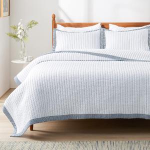 Bedsure White Quilts Queen Size - Queen Quilt Bedding Set Bedspread Coverlet, Lightweight Corduroy Pattern Bedspread, 3-Piece Set with 90"x96" Coverlet & 2 Pillow Shams, All-Season Soft Microfiber