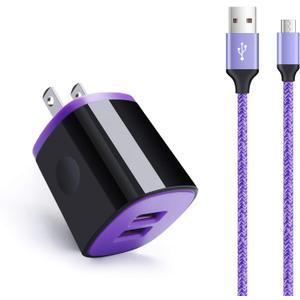 Charger Plug Micro USB Cable Compatible for Samsung Galaxy S7 S6 J7 J7V J3 J3V J8 J5 A6 A10 Note 5 4,LG K50 K40 K30 K20 V10,Moto E6 E5 G4 G5,Tablet,Wall Charging Block Fast Charging Android Phone Cord (Purple)