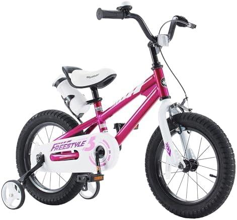 RoyalBaby Freestyle 16 Inch Kids Bike with Training Wheels, Kickstand, Water Bottle and Holder, and Reflectors for Boys and Girls Ages 4 to 7, Fuchsia