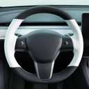 MEWANT Hand Stitched White Leather Tesla Model 3 Steering Wheel Cover for Tesla Model 3 2017-2023 / Model Y 2020-2023 for Tesla Model 3/Y Accessories