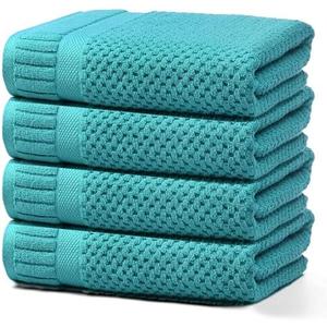DIGEU 100% Cotton Bath Towels for Bathroom,Highly Absorbent Bath Towels Set Quick Dry,Luxury Soft Towels for Hotel(4 Piece,Turquoise)