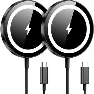 for Apple Mag-Safe Charger 2 Pack, Magnetic Wireless Charger for iPhone 17/17 Pro/17 Pro Max/Air/16 15 14 13 12 Pro Max Plus Mini, Charging Pad for Airpods Pro 3 2, Strong Magnet, Black