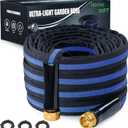 Ultra Lightweight 50FT Garden Hose - Heavy-Duty Kink-Free Flexible Hose, Non-Expanding Design with Aluminum Brass Fittings, Crush-Proof for Yard/Lawn/Outdoor Use(black-blue, 50 FT)