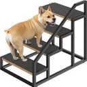 Dog Stairs for Small Dogs, 4-Steps Dog Steps for High Beds and Couch, 20.5H Pet Steps with Non-Slip, Rustic Brown and Black LT01BR