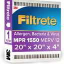 Filtrete 20x20x4 AC Furnace Air Filter, MPR 1550, MERV 12, Fits Honeywell, CERTIFIED Asthma & Allergy Friendly, Electrostatic Air Cleaning Filter, (Actual Size 19.88x19.88x4.31 in)