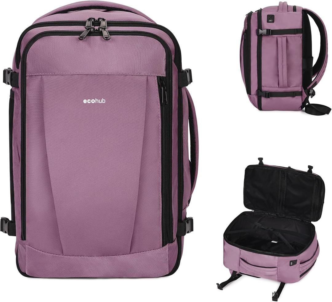 ECOHUB Travel Backpack 18x14x8 Spirit Airlines Personal Item Bag Carry On Backpack 13 Pockets Large Work Casual Daypack for men Airline Approved Waterproof Gym Backpacks with Charging Port, Pink (18 inch underseat)