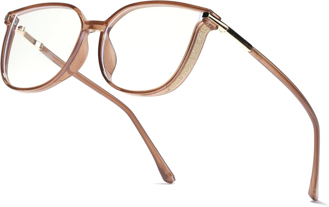 Vintage Cat-eye Blue Light Blocking Glasses for Women, Lightweight TR90 Fashion Eyeglasses (Champagne)