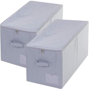Pack of 2, Stackable Rigid Storage Containers, Good Size for Clothing, Blankets, Duvets, Pillows Organizer, Dustproof & Washable, Light Gray