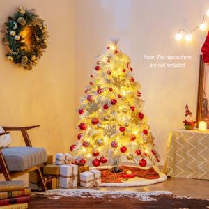 6 Feet Pre-Lit Snow Flocked Christmas Tree with Warm White LED Lights