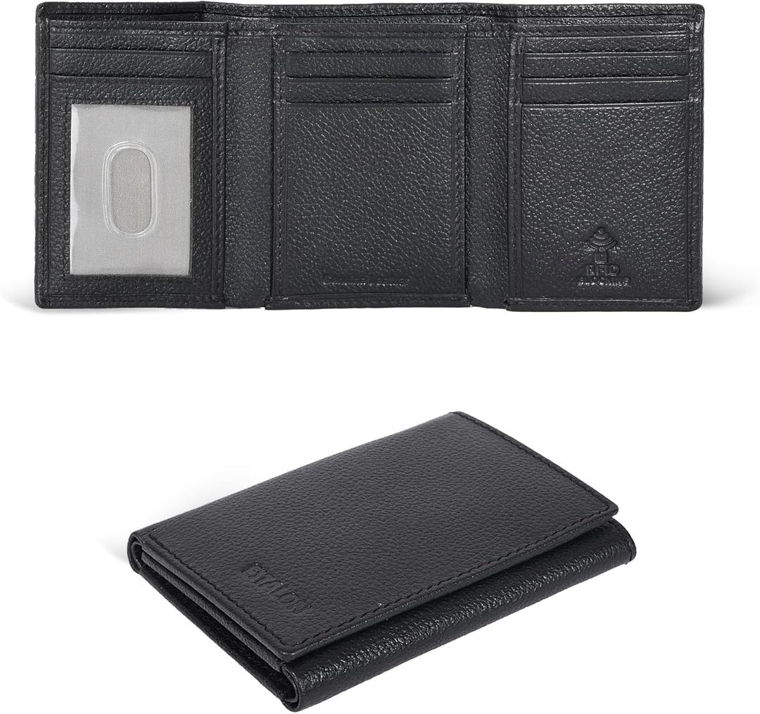 ESTALON Real Leather Trifold Wallet For Men-RFID Slim Tri Fold Wallets Minimalist 3 fold Credit Card Holder ID Window (Charcoal/Sierra)