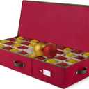 ZOBER Underbed Christmas Ornament Storage Box - Stores 72 Large 4" Ornaments, With Dividers - Tear Proof 600D Oxford Fabric, Ornament Organizer Storage Box, Durable Christmas Containers Holder - Red