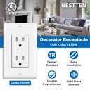 BESTTEN 50 Pack Receptacle Outlets, 15 Amp Wall Outlet, UL Listed, Tamper Resistant Electrical Outlet, Decorator Receptacles for Residential and Commercial Use, 125V/1875W, Wall Plate Included, White
