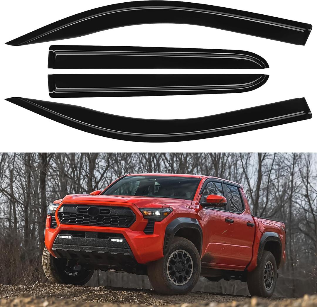 Hellet 4PCS Side Window Deflectors Compatible with Toyota 2024 2025 2026 Tacoma Accessories Double Cab Outside Mount Tape-On Window Visors Rain Guards