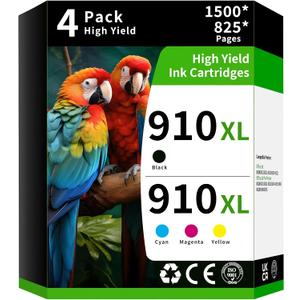 Caelum 910XL Pack (4-Pack, BK, CMY) Replacement for HP 910XL Ink Cartridge Combo Pack 910xl Ink Cartridge for hp Printers Office Jet Pro 8020 8010 8015 Printer