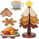 Wooden Trivets for Hot Dishes, Trivet Tree Christmas Tree Trivet Coasters Set of 4 for Hot Pot Pans Bowls Drinks Plates, Table Decor Coaster for Home and Restaurant (Bright-colored)