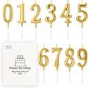 Beanlieve 10-Pieces Numeral Birthday Candles - Cake Numeric Candles Number 0 1 2 3 4 5 6 7 8 9,Used for Cake Decoration on Birthday Parties and Wedding Anniversary Celebrations(Champagne Gold)