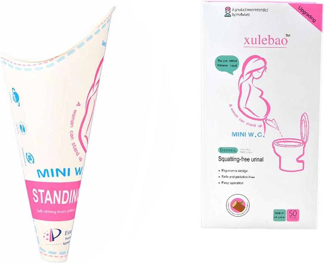 Disposable Female Urinal, Portable Female Urinal for Standing Pee, Suitable for Pregnant Women, Injuries, Travel, Camping, Outdoor Activities (Pack of 50, Pink)