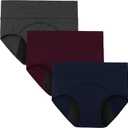 INNERSY Period Underwear for Women Leakproof High Waisted Menstrual Cotton Panties 3 Pack (Medium, Dark Red&navy&gray)