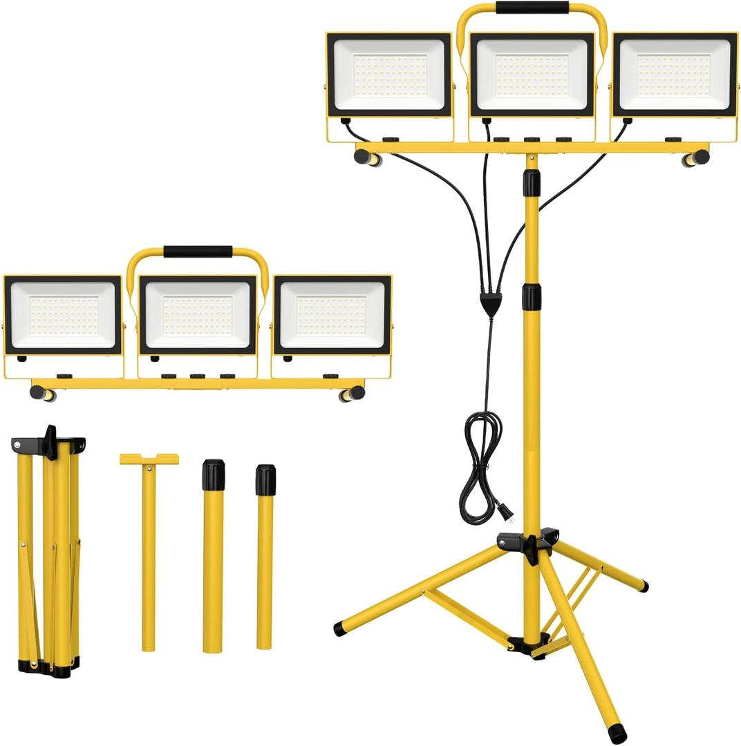 21000 Lumens Work Lights with Stand, 3 Head Portable LED Work Light,IP65 Waterproof Led Flood Light for Outdoor Indoor Job Site Workshop Garage Construction Site Lighting