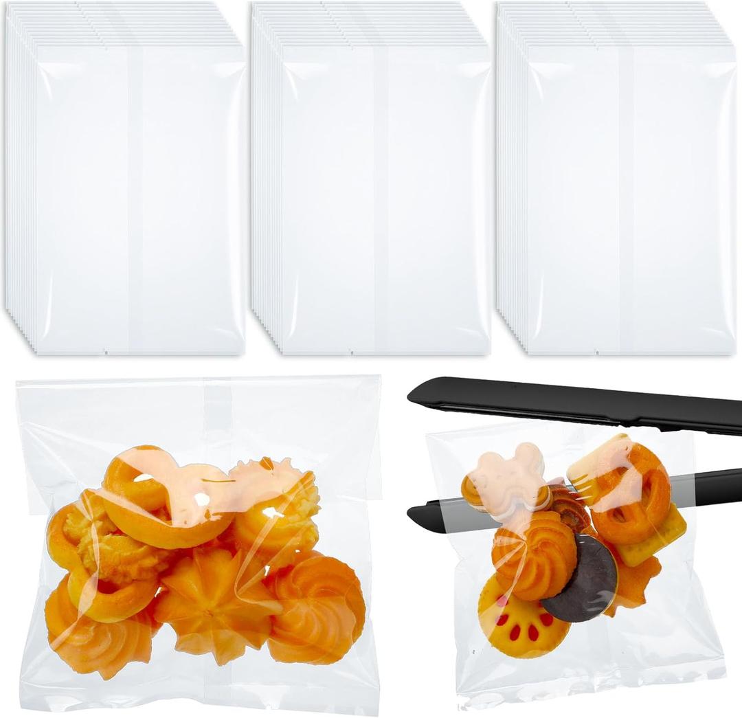 Yexiya 200 Pcs 5 x 7" Heat Seal Cookie Bags Cellophane Clear Cookie Bags Flat Edge for Treat Chocolate Candy Desserts Snack Packs for Gift Giving