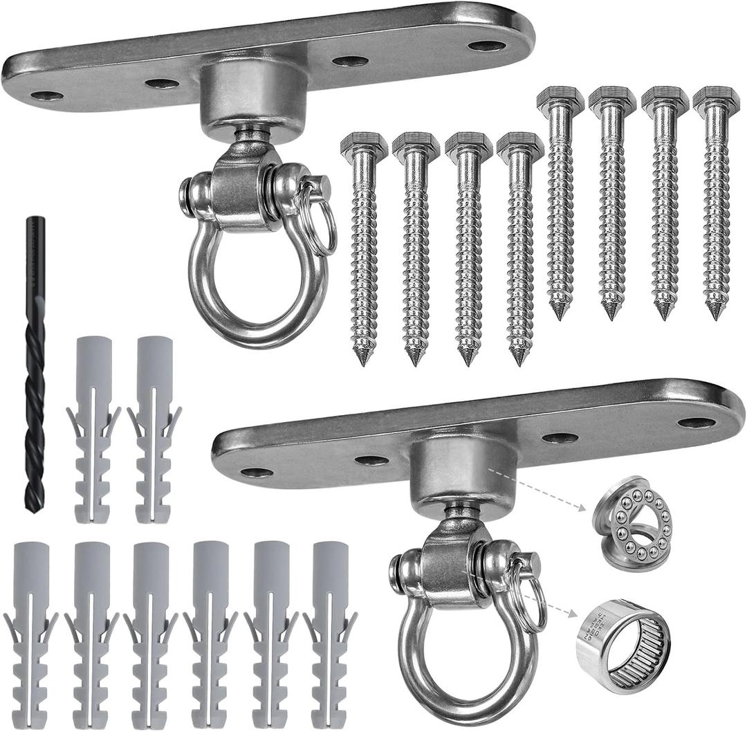 2 of Heavy Duty Stainless Swing Hanger with Smooth Swing Bearings 180°+360°, 1500 lb Capacity for Indoor Outdoor Playground Yoga Hammock Chair Sandbag Porch Swing Bag