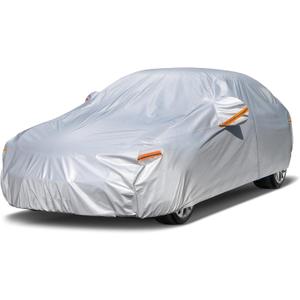 Kayme 6 Layers Car Cover Waterproof All Weather for Automobiles, Outdoor Full Cover Rain Sun UV Protection with Zipper Cotton, Size A2 3XL Universal Fit for Sedan (186-193 inch) (Aluminum-Silver)