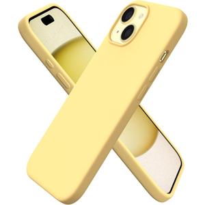 ORNARTO Compatible with iPhone 15 Plus Case 6.7", Slim Liquid Silicone 3 Layers Full Covered Soft Gel Rubber Cover Protective Phone Case with Anti-Scratch Microfiber Lining-Buttercream Yellow