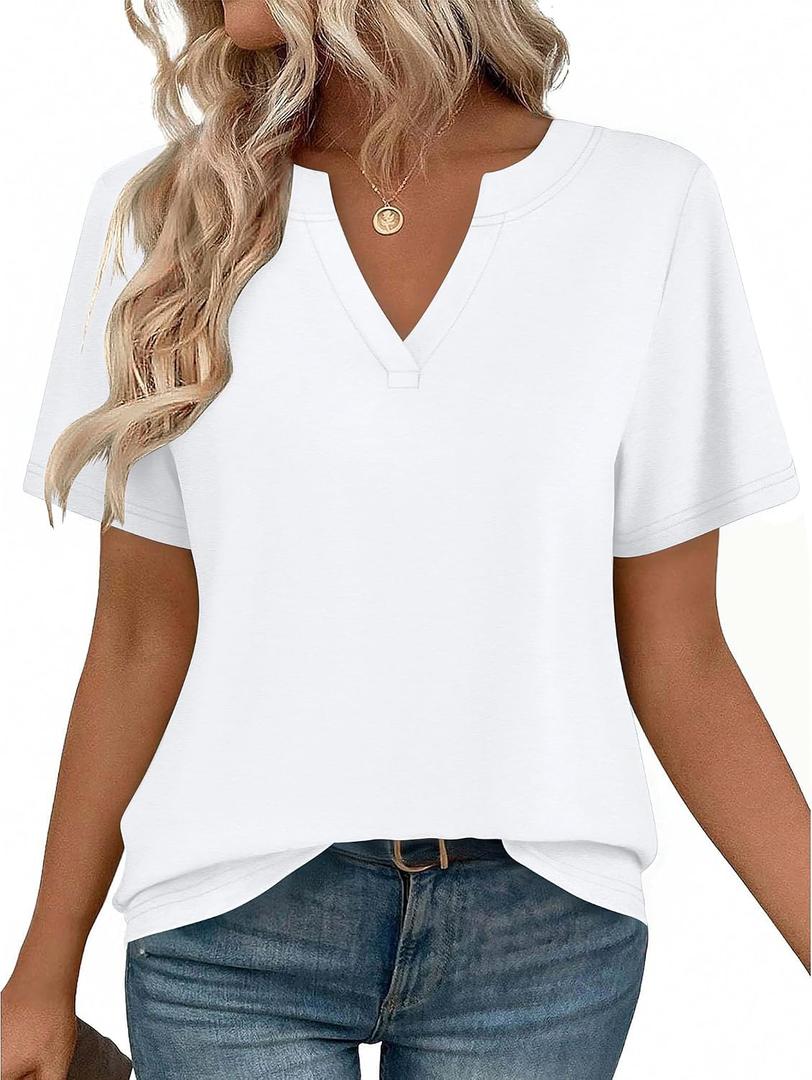 Zeagoo Womens Tops Short Sleeve V Neck Tee Shirts Cute Dressy Casual Clothing Business Work Blouse B-white, Medium