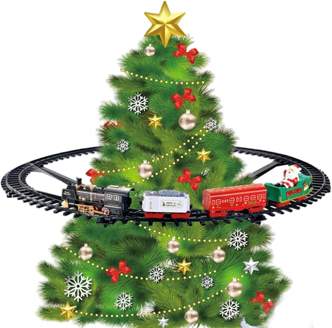 Christmas Train Set Light and Sound Festive Christmas Tree Train Electric Fun for Boys Girls Gifts, No Tree