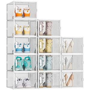 SIMPDIY Shoe Organizer, 12 Pack Shoe Storage Shoe Organizer for Closet, Shoe Boxes Clear Plastic Stackable Shoe Storage Boxes for Size 13