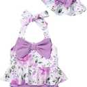 Kucnuzki Baby Girl Swimsuit Newborn One Piece Bathing Suit Bow Tie Bikini Tankini Infant Swimwear with Hat 6-12mos.