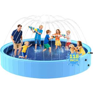 118'' Foldable Dog Pool, Jumbo Sprinkler Pools for Kids, Non-Slip Heavy Duty Dogs Pool for Large Dogs, Hard Plastic Kiddie Bathtubs for Backyard10ft