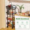 Simple Trending 4 Tier Rolling Fruit Vegetable Basket Cart, Metal Wire Kitchen Storage Organizer on Wheels for Bread Onion Potatoes, Black