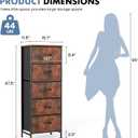 OLIXIS Tall 5 Drawer Fabric Dresser Storage Tower Bedroom Organizer, Brown, 11.8"D x 15.8"W x 47.8"H