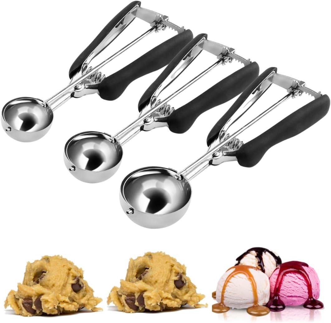 Ultra Durable Stainless Steel Cookie Scoops Set Versatile Trigger Ice Cream Scoop. 3 Sizes for Kitchen Cooking, Baking, Muffins or Fruit. Small (1 Tbsp), Medium (2 Tbsp), Large (3 Tbsp) Ballers