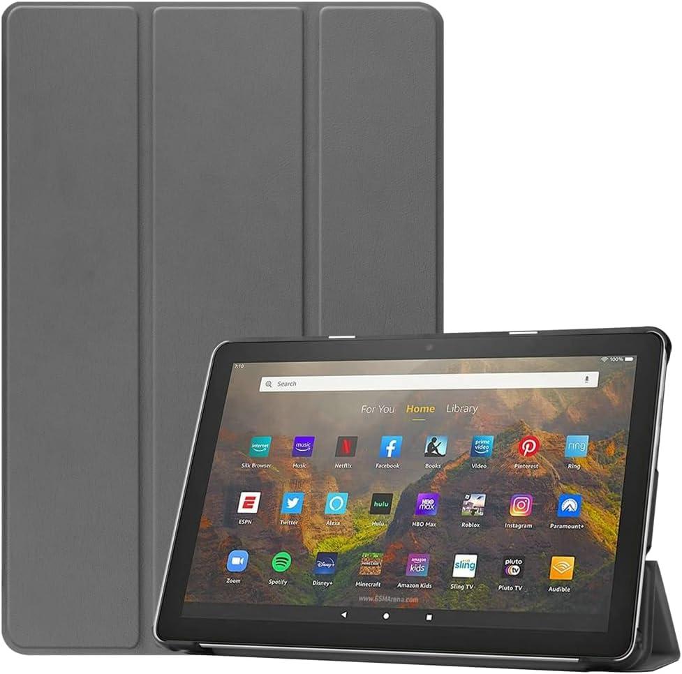 Tablet Cover for Amazon Kindle Fire HD 10 11th Gen T76N2B T76N2P(2021 Release),Ultra Slim Folio Stand Leather Case for Amazon Kindle Fire HD 10 Plus/HD10 2021 10.1" (KST-Gray)