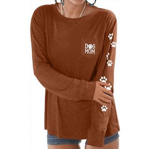 Women Dog Paw Shirt Paw Print Shirts Patch Pocket Casual Long Sleeve Shirt (XXL)
