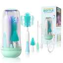 IvyWind Electric Travel Baby Bottle Brush Set with Storage Box, Automatic Bottle Cleaner Brush Kit with Silicone Bottle/Nipple/Straw Brush, Milk Frother Electric and Drainage Rack, Rechargeable, Green