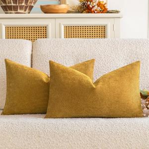 a moment Pack of 2 Decorative Chenille Throw Pillow Covers with Twill Cushion Covers for Sofa Living Room Couch Bed 12x20 Inch Yellow