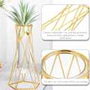 Dandat 12 Pcs Gold Geometric Vase for Centerpieces Glass Vase with Metal Stand Hydroponic Plant Flower Vase Modern Vase for Wedding Home Office Centerpiece Decor (8.7 Inch)
