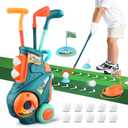 Toddler Golf Set with Putting Mat, Upgraded Kids Golf Cart with Shoulder Strap, Toddler Glove, Plastic Clubs, 10 Balls, Indoor Outdoor Sports Toys Birthday Gift for Boys Girls Aged 3 4 5+ Years Old