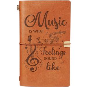 Music Lover Gifts for Women Men, Leather Journal Notebook with Music Is What Feelings Sound Like Quote, Refillable Leather Writing Journal for Musicians,Teacher, Songwriters