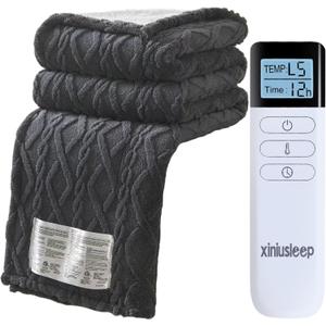 Heated Blanket Electric Blanket 62"x84", Soft Taffeta Sherpa Electric Throw with 5 Heating Level & 1-12 Hour Auto Off, Heated Throw with Overheating Protection, Machine Washable (Dark Grey)