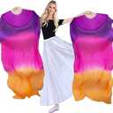 1 Pair(Left+Right) Women Hand Made Real Silk Belly Dance Fan Veils, Gradient Color Length 180cm Width 90cm (Purple rose orange)