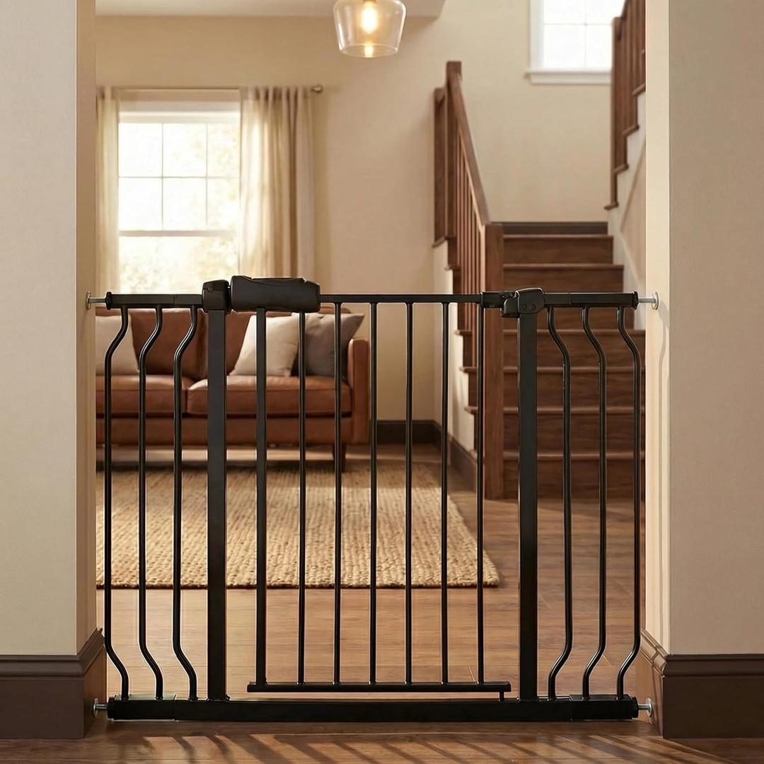 Walk Through Baby Gate 29-43.5 Inch Wide Large Baby Gate for Stairs Tension Pet Dog Gates Indoor for Doorways No Drilling Pressure Mounted Pet Gates for Kids (38.5"-43.5"/98-110CM, Black)