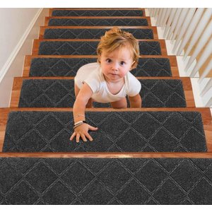 Seloom Upgraded 9" x 36" Stair Treads for Wooden Steps- Carpet Non-Slip with Non Skid Backing Specialized for Indoor Steps, Removable Washable Step Runners Perfect for Dogs(Grey,15-Pack, Dimand)